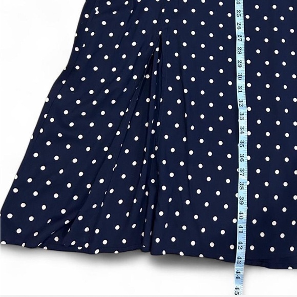 Francesca's NWT Navy Blue White Polka Dot Midi Dress Sexy Front Slit - Picture 8 of 10